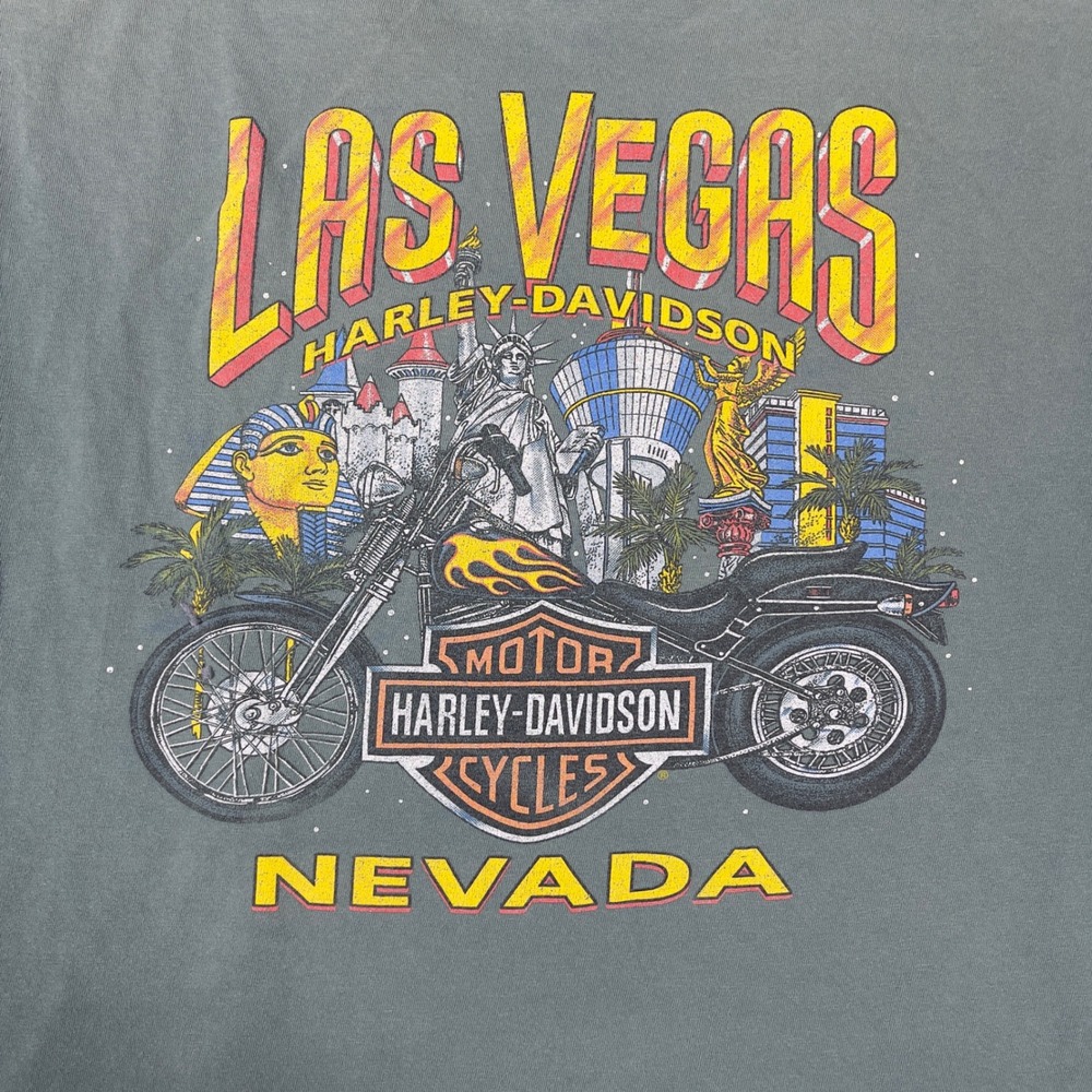 Harley Davidson Graphic T-Shirt Mens XL Green Las Vegas Nevada Biker Tee - Picture 8 of 8